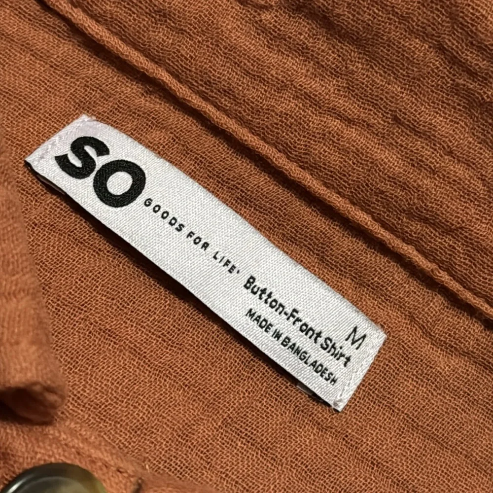 NWT SO brand Cotton Button Front Shirt-Sz M-Relaxed Boxy Fit-Rusty Orange Color - Picture 13 of 14